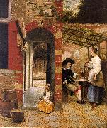 Pieter de Hooch Courtyard with an Arbor and Drinkers oil painting on canvas